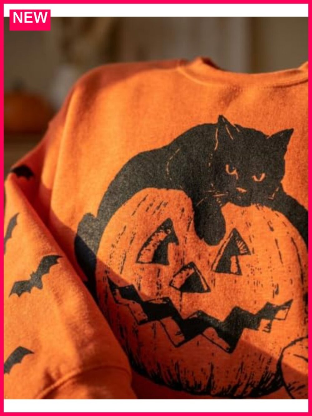 Cotton Polyester Halloween Black Cat Pumpkin Sweatshirt Women Lightweight - Picture 3 of 6